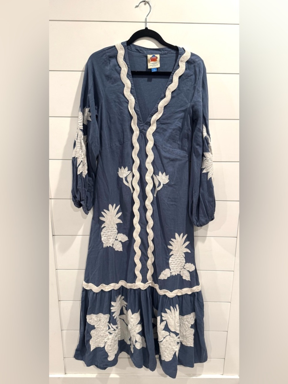 Farm Rio blue embroidered long sleeve maxi dress - Picture 5 of 10